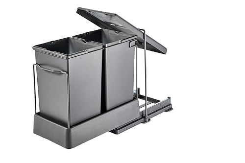 Ausziehbarer SMART Einbaumülleimer, Abfalleimer, Mülleimer „Müllomatic ECO 2“ mit automatischem Auszug beim Türöffnen | Volumen: 2x 14L | mit Schienen- bzw. Gleitsystem