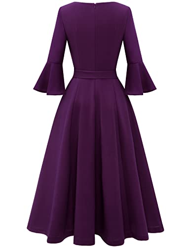 Image of HomRain Women's Church Dresses Modest Bell Sleeve Wedding Guest Cocktail Tea Party Vintage Evening Dress