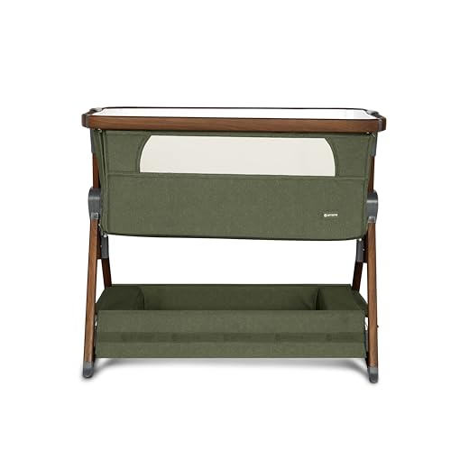 Kiddies Kingdom Amana FirstSleep Luxury Bedside Crib, 5 Height Positions, Tilt Position, Breathable Mesh, Storage Basket, Foldable. (Sage Green)