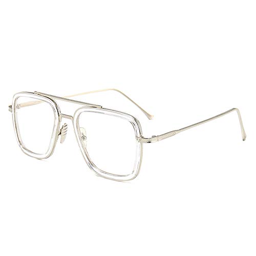 Gneric Iron Man Sunglasses Men Trendy Glasses Fashion Square Sunglasses Silver frame transparent circle transparent sheet