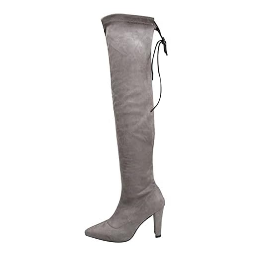 TREWQ Over The Knee Boots Dam Snö Boots HöSt/Vinter Stretch Mocka öVer Knä Boots Spetsiga Tå Dam HöGa Klackar,Gray,42 EU