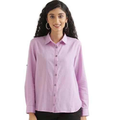 Image of SAADAA Airy Linen Shirt | Solid Regular Fit Casual Shirts Stylish for Women