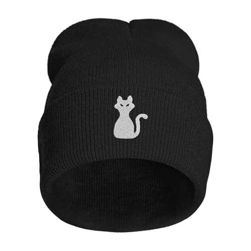 Image of Embroidery Goth Beanie Knit Hats for Men & Women, Embroidery Winter Hats Skull Cap