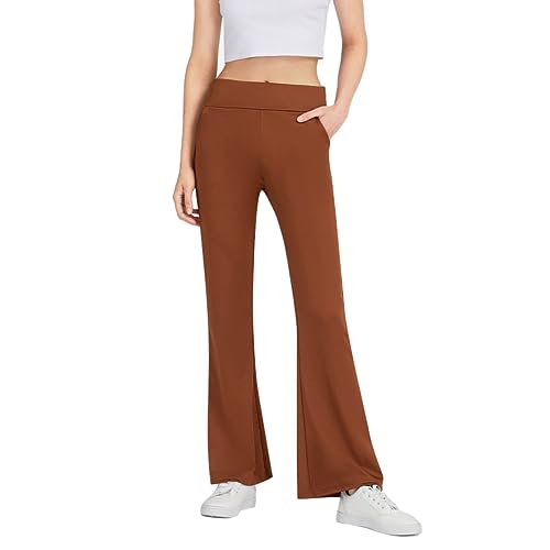 Pantalones cortos elásticos para mujer, cintura alta, pierna recta, pantalones casuales, holgados, pantalones de yoga, pantalones de entrenamiento para mujer, marrón, M