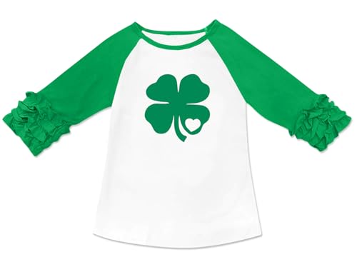 BesserBay Girls St.Patrick's Shamrock Ruffled Sleeve Irish Clover Raglan Tee Shirt 2-10 Years