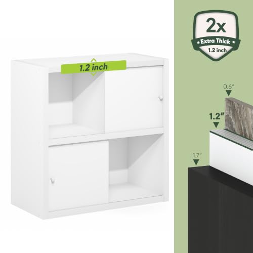 Furinno Cubicle Book Shelf with Sliding Doors, 4-Cube Bookshelf, Extra Thick Frame Bookcase with Open & Closed Storage, 14.6 x 30 x 30, for Living Room, Bedroom, Home Office, White - Image 7