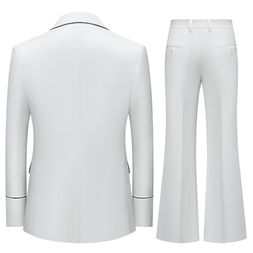 MOGU Mens 2 Pieces White Dress Suit One Button Slim Fit Tuxedo Notched Lapel Jacket and Bell Bottom Pants for Wedding Prom4