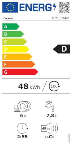 Miniatura 9 de Cecotec Lavavajillas Compacto 6 Cubiertos Bolero Aguazero 2400 Black Glass. 1380w, Acabado Cristal Negro, 5 Programas, Control Panel Táctil, Programable Hasta 24h, Child Lock Y Cesta Para Cubiertos