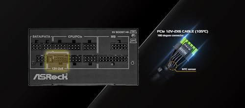 Alimentatore Asrock PG-1000G, PSU,1000W, 80 Plus Gold/A, 135 mm, modulare, PCI-E 5.1 (12+4pin) x1, PCI-E (6+2 Pin) x3, SATA (5 Pin) x9 - Alimentatore - Immagine 7