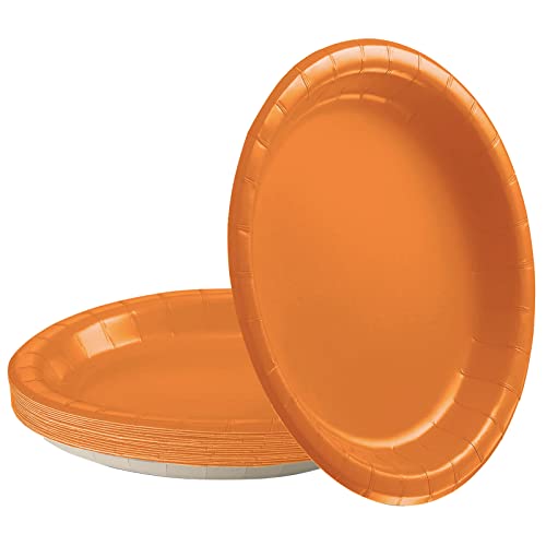 POPOYU 16 Pièces Assiettes en Papier Orange, Rondes 23cm Solides pour Noël, Picnic, Anniversaire, Mariage et Fournitures de Fête
