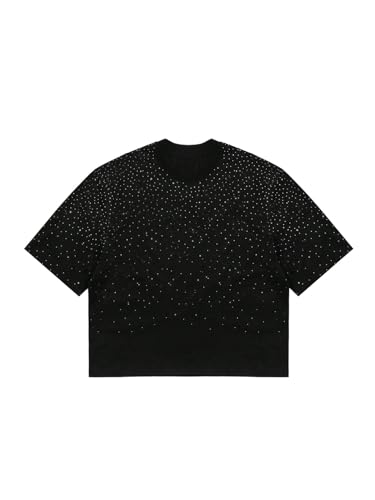 Men's Sparkle Rhinestone T Shirt Short Sleeve Crew Neck Casual Tee Tops Party Streetwear