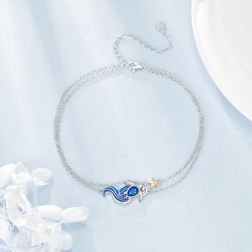 Image of LUHE Pineapple /Mushroom /Star /Mountain Anklets Sterling Silver Adjustable Chain Link Ankle Bracelets Beach Anklet Jewelry for Women Teens