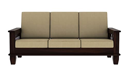 Image of Solid Sheesham Wood 5 Seater Sofa Set for Living Room Hall Office Hotel Wooden 3+1+1 Seater Sofa Furniture (Walnut Finish)