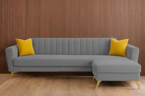 Image of Casaliving Murdock 4 Seater Convertible Sofa Set for Living Room, 3 Seater & Ottoman Modular Sectional Couch for Small Space (Dark Grey Colour) Fabric