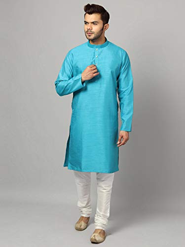 Image of Uri and MacKenzie Banarasi Dupion Silk Solid Kurta Churidar Pyjama Set for Men