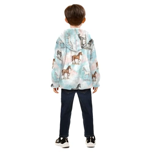 Horses Running on Clouds Toddler Fleece Jacket Girl Boys Hooded Fleece Jacket Coat Warm Outwear Zip-up 3-10T4