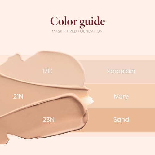 TIRTIR Mask Fit Red Foundation + Puff Set | High Coverage, Long-Lasting, Lightweight, Buildable Coverage, Radiant Semi-Matte Finish, All Skin Types, Korean Foundation, #21N Ivory