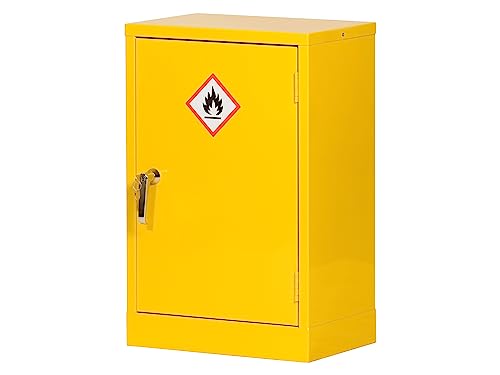 The Workplace Depot Hazardous Storage Cabinet Reinforced Steel Construction 10L Leakproof Sump COSHH Compliant Chemical Safety Cabinet for Workplace Use (Yellow 710(H) x 460(W) x 310(D) mm)