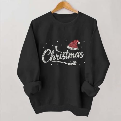 Womens Christmas Sweatshirt Shinny Sequin Rhinestone Xmas Shirt Sweater - image 2