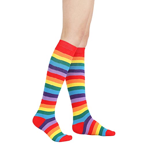 Image of DOOVID Casual Knee High Socks for Women Tube Socks Elasticity Athletic Socks Thin Stripe Knee High Stockings