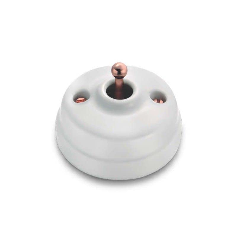 Bouton aiguille 10A porcelaine blanc et cuivre au design retro elegant
