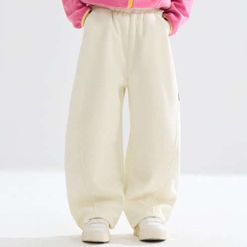 Girls Ribbed Baggy Sweatpants Teen Lightweight Wide Leg Pants Elastic Waist Loose Fall Winter Warm Athletic Trousers2