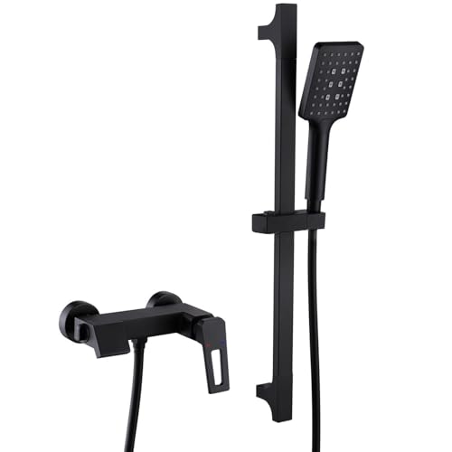 Mitigeur de bain-douche mural anti-traces noir mat cascade avec barre réglable 60 cm