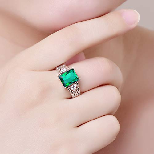 925 Sterling Silver Plated Simulated Emerald Quartz Anniversary Ring for Women2