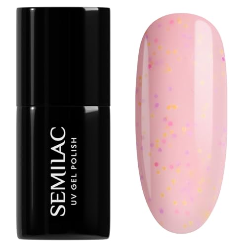 Semilac UV Nagellack 921 Candy Pink 7 ml – Pastellrosa mit Neon Candy Dots – Halbtransparent, Bling-Bling Effekt – Whispers of Spring Kollektion