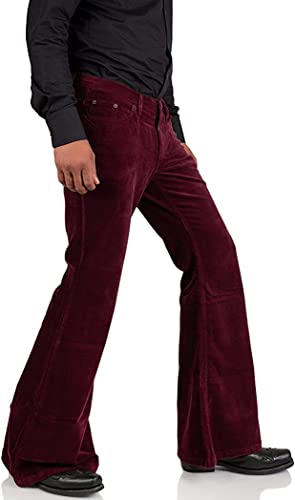 Image of Men's Corduroy Relaxed Vintage 60s 70s Bell Bottom Pants Stretch Fit Classic Comfort Flared Flares Retro Disco Pants
