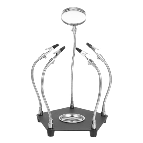 BUGUUYO 放大鏡付きはんだごて台 ステンレス製アーム補助クランプ ライト内蔵 精密作業向け電子修理 ジュエリー細工用サポートツール