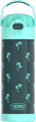 Image of THERMOS FUNTAINER 16 Ounce Stainless Steel Vacuum Insulated Bottle with Wide Spout Lid, Palm Trees