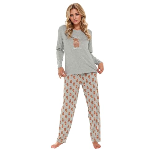 Generisch 2025 - Conjunto de pijama casual con estampado de vaca para mujer pantalones acampanados tela mujer hendidura, gris, L