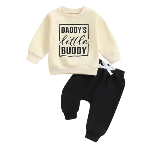 Image of FOCUSNORM Toddler Baby Boy Fall Outfit Mama's Boy Letter Embroidery Sweatshirt Top Elastic Pants Set Cute 2pcs Winter Clothes