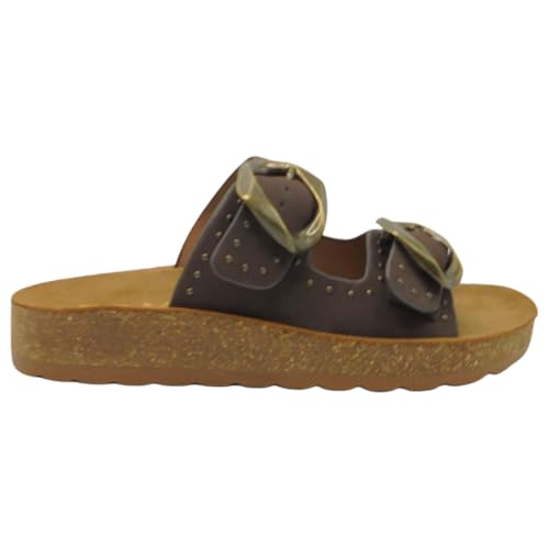 mysoft   26M064 Sandalia Bio Mujer con Hebillas Grandes y Remaches, Planta Gel, Suela Antideslizante y Piso de Caucho – Sandalias Cómodas y Anatómicas para Verano, Playa y Uso Diario Mujer Color: TES