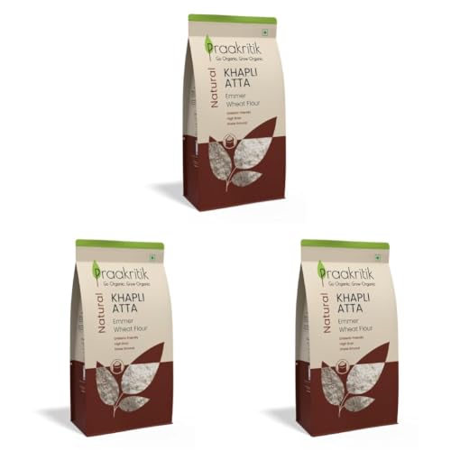 Image of Praakritik Natural Khapli Wheat Atta 1 Kg, Emmer Wheat Flour, High Fiber, Low Gluten & Diabetes-Friendly, Ancient Grain, Easy Digestion (Pack of 3)