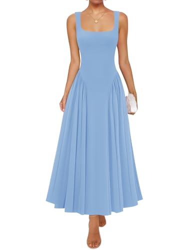 Image of ZESICA Womens 2026 Summer Sleeveless Square Neck Sundress Casual Long Flowy A Line Beach Vacation Maxi Dresses