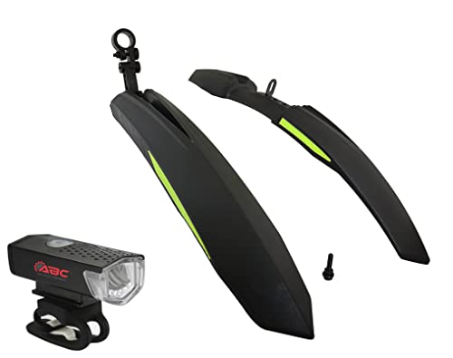 Image of ABC Bicycle Front & Rear Mudguard with Reflective Tape and Iron Fitting + 1 Cycle Waterproof Rechargeable Black Headlight (Green)