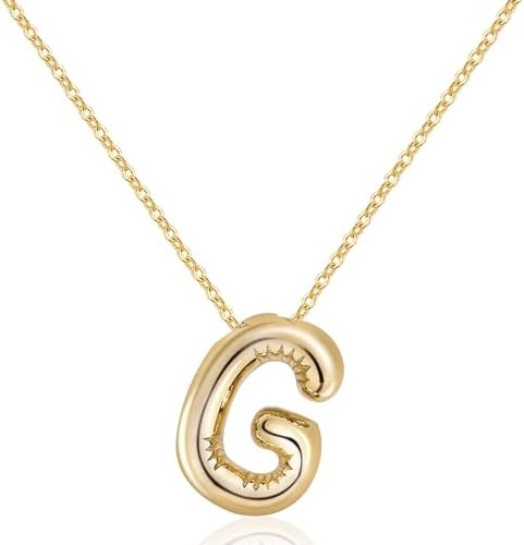 Rhinelife Letter Necklace Bubble Initial Pendant Necklaces for Women Cute Alphabet 14K Gold Plated Design Balloon Puffy Name Personalized Teen Jewelry