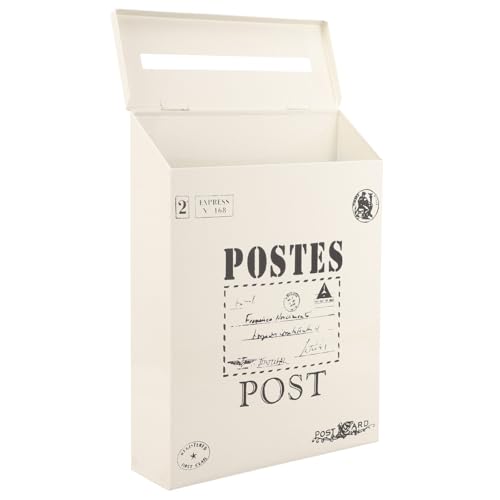 Alipis Boîte aux Lettres Murale en Fer Robuste, Style Américain Vintage, Couleur Écrue, Grosse Taille, pour Extérieur et Décoration Jardin, Boîte à Suggestions Pratique et Solide