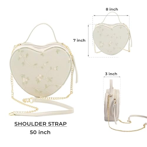 Shop LC Cute White Heart Purse for Women, Faux Leather Heart Shaped Crossbody Bags, Zipper Closure Shoulder Bag Birthday Gifts4