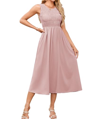 Kleider Dammen A-Linie Rundhals Kleid Hochzeitsgast Damen Festlich Elegant Midikleid Strandkleider Hellrosa S., 30.09 €