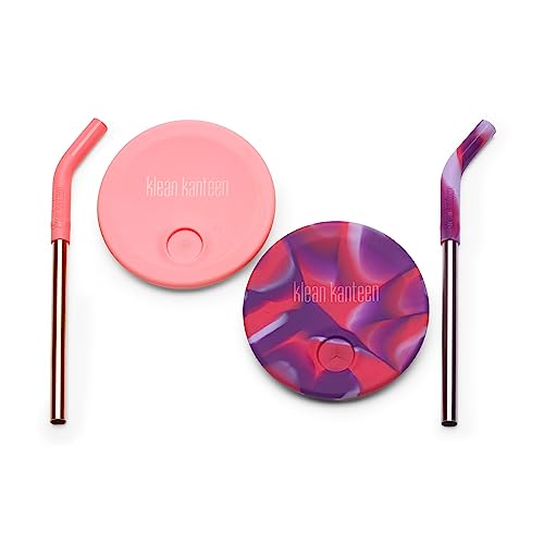 Klean Kanteen Kids Cup Straw Lid 2-Pack - Food-Grade Silicone Cup Lids with Reusable Drinking Straws - Pink Tie Dye (Pack of 2)