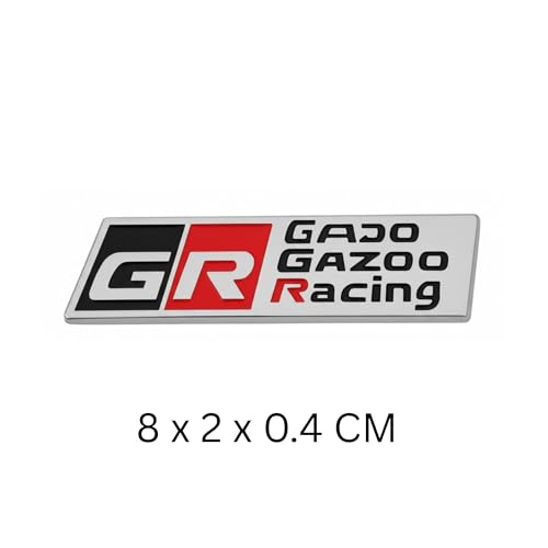 Image of KMH Premium GR GADO GAZOO Racing Car Logo Sticker | Racing Sport Cars Brand Emblem Badge Logo Sticker Decals for Car Accessories, Medium, Silver (Black with Red) Pack of 1