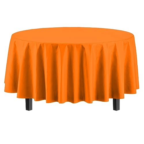Image of Party Solids Orange Round Plastic Tablecloth - 84 Inch, Pack of 24