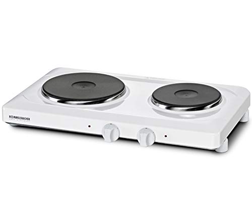 ROMMELSBACHER Doppelkochplatte THS 2015 - Made in Germany, 2 Gussheizplatten 145/180 mm Ø, Gehäuse feueremailliert, 15 Min. Zeitschaltuhr, automatische Abschaltung, Überhitzungsschutz, 2000 Watt, weiß