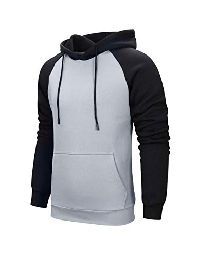 MANLUODANNI Men's Puover Hoodies Hooded Sweatshirt Patchwork Top Casua Hoody with Kanga Pocket Back light, L, Black-gray