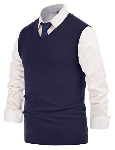 PJ PAUL JONES Mens V-Neck Knitted Sweater Vest Solid Plain Sleeveless Pullover Knitwear