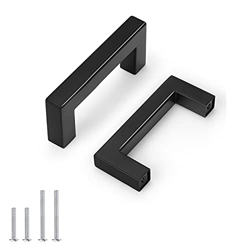 30 Pack Probrico Black Stainless Steel Square Corner Bar Cabinet Door Handles Drawer Pulls Knobs 1/2 in Width Hole Centers 3 inch 76mm