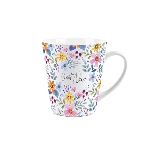 Great Nan Gift Mug - Colourful Flowers Small Latte Mug - Ceramic Tea/Coffee Cup Presents for Her